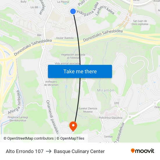 Alto Errondo 107 to Basque Culinary Center map