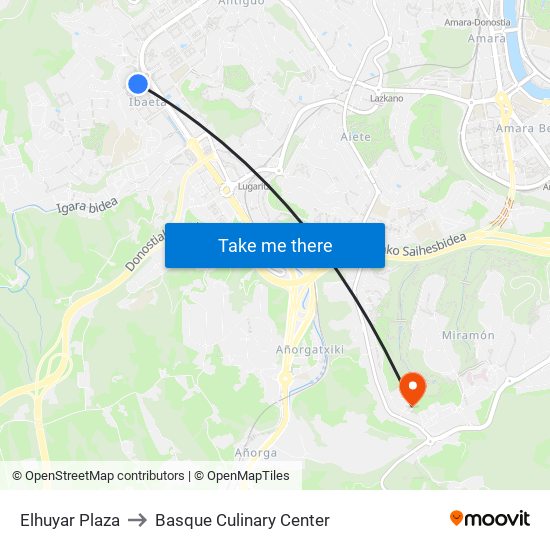 Elhuyar Plaza to Basque Culinary Center map
