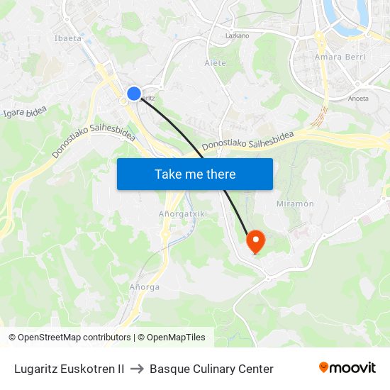 Lugaritz Euskotren II to Basque Culinary Center map