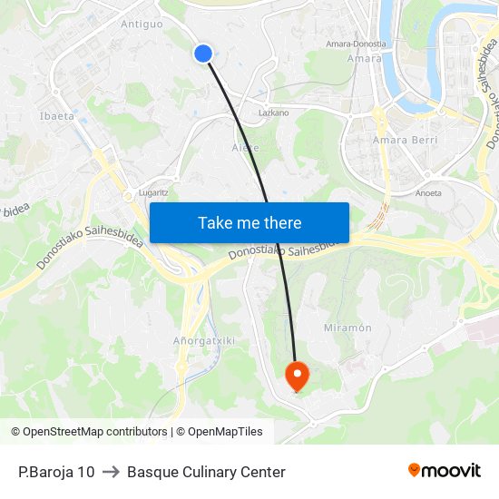 P.Baroja 10 to Basque Culinary Center map