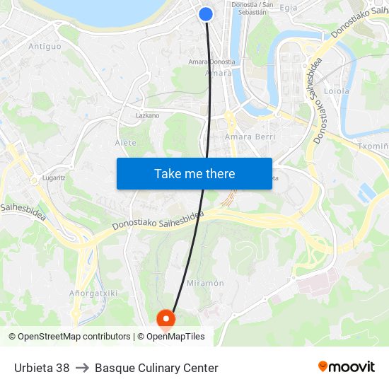 Urbieta 38 to Basque Culinary Center map