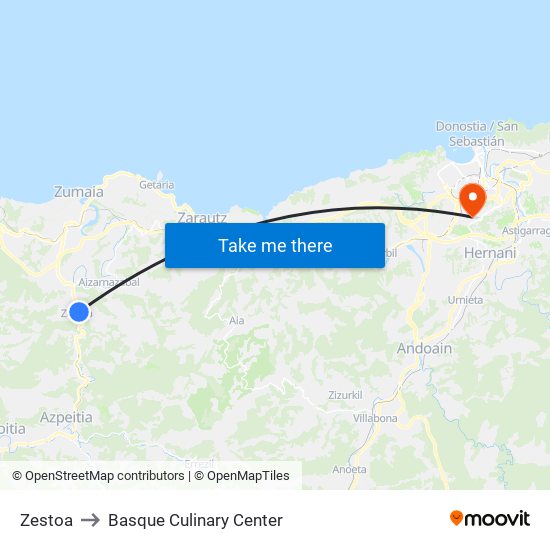 Zestoa to Basque Culinary Center map