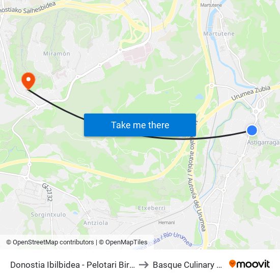 Donostia Ibilbidea - Pelotari Biribilgunea to Basque Culinary Center map