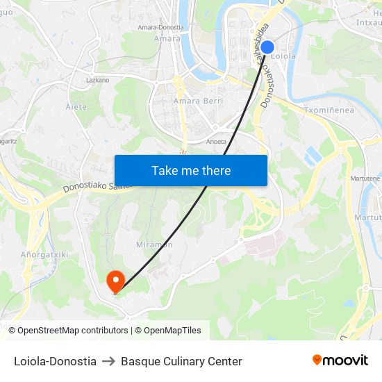 Loiola-Donostia to Basque Culinary Center map