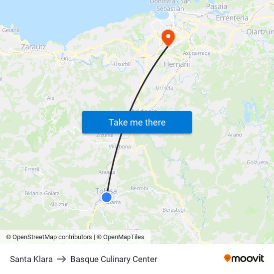 Santa Klara to Basque Culinary Center map