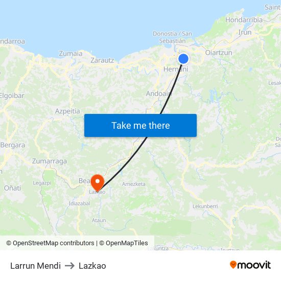 Larrun Mendi to Lazkao map