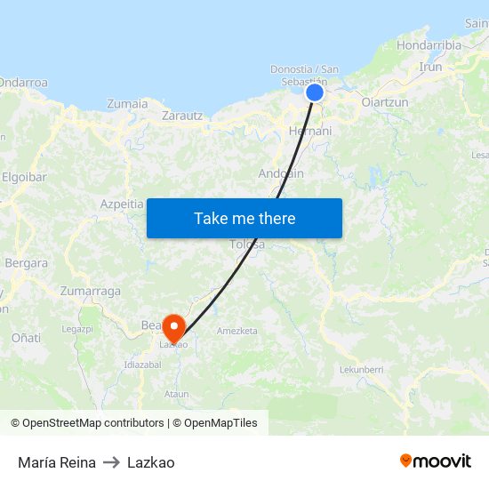 María Reina to Lazkao map