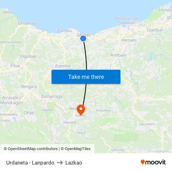 Urdaneta - Lanpardo to Lazkao map