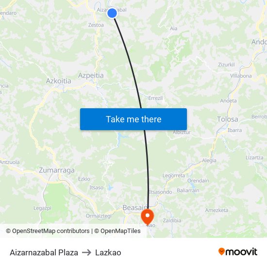Aizarnazabal Plaza to Lazkao map