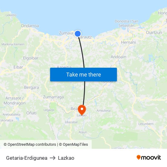 Getaria-Erdigunea to Lazkao map