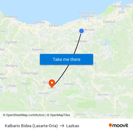 Kalbario Bidea (Lasarte-Oria) to Lazkao map