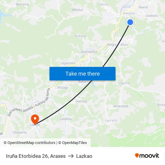 Iruña Etorbidea 26, Araxes to Lazkao map