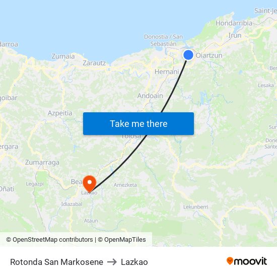 Rotonda San Markosene to Lazkao map