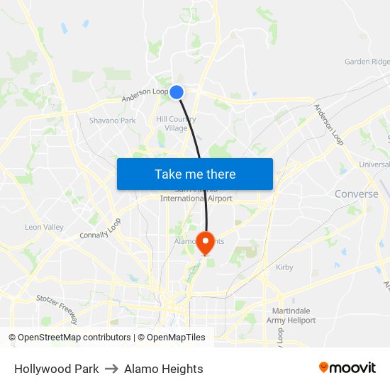 Hollywood Park to Alamo Heights map