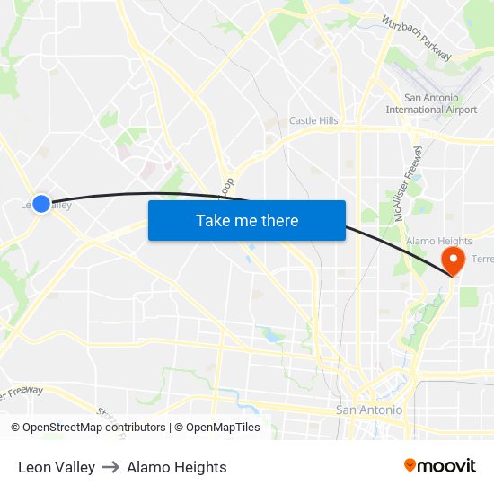 Leon Valley to Alamo Heights map
