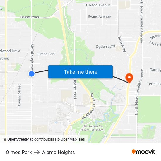 Olmos Park to Alamo Heights map