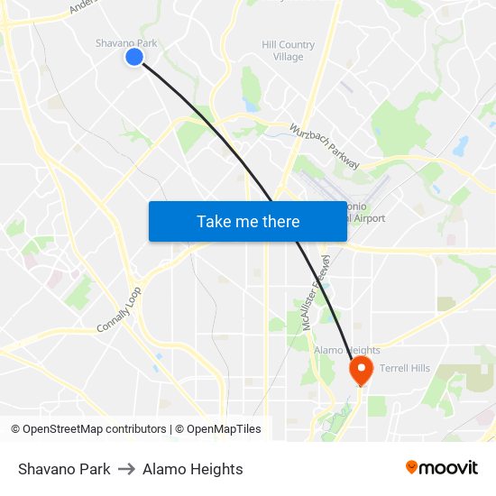 Shavano Park to Alamo Heights map