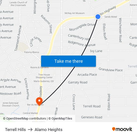 Terrell Hills to Alamo Heights map