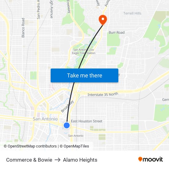 Commerce & Bowie to Alamo Heights map