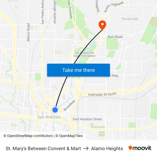 St. Mary's Between Convent & Mart to Alamo Heights map