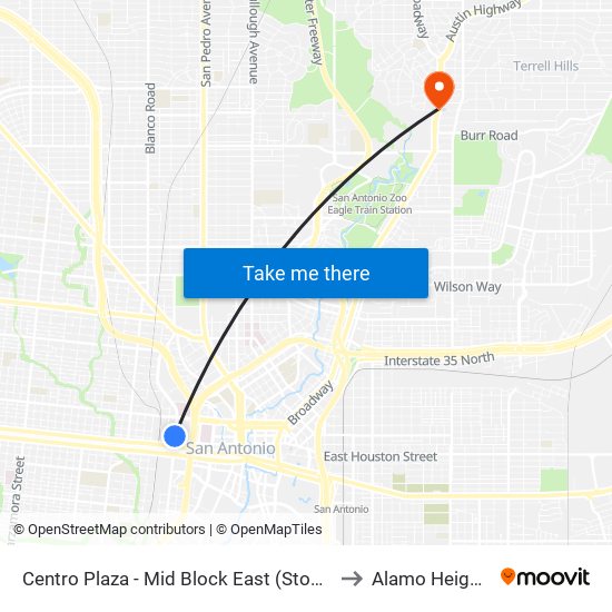 Centro Plaza - Mid Block East (Stop D) to Alamo Heights map