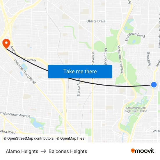 Alamo Heights to Balcones Heights map