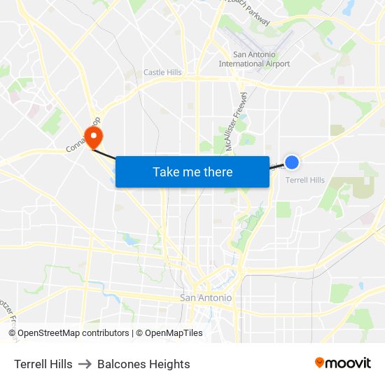 Terrell Hills to Balcones Heights map