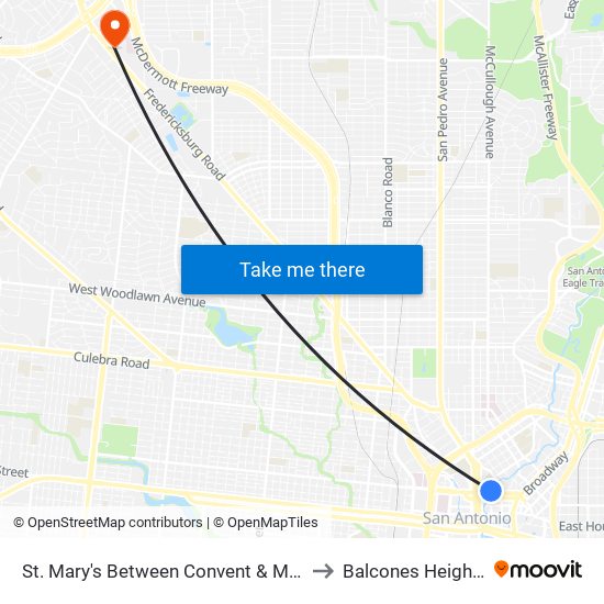 St. Mary's Between Convent & Mart to Balcones Heights map