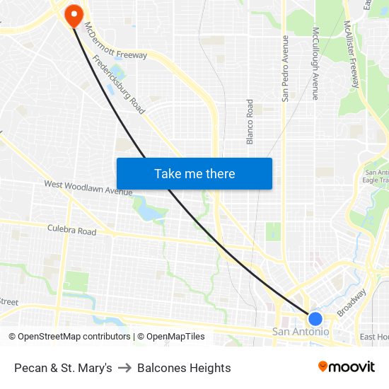 Pecan & St. Mary's to Balcones Heights map