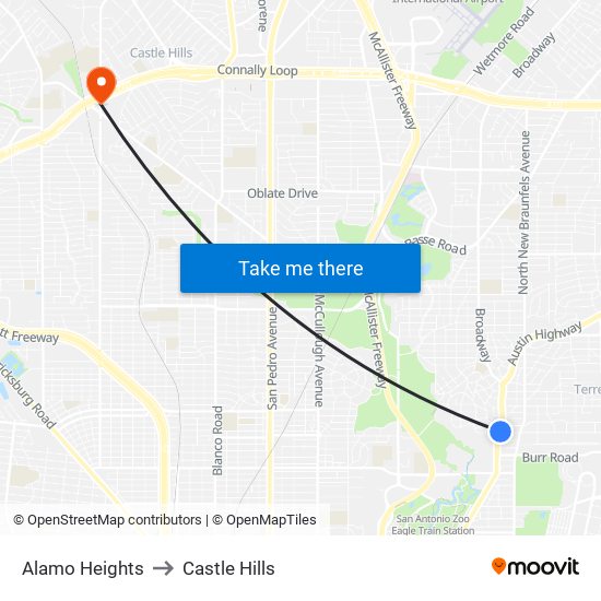 Alamo Heights to Castle Hills map