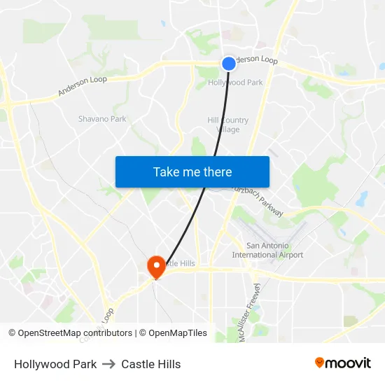 Hollywood Park to Castle Hills map