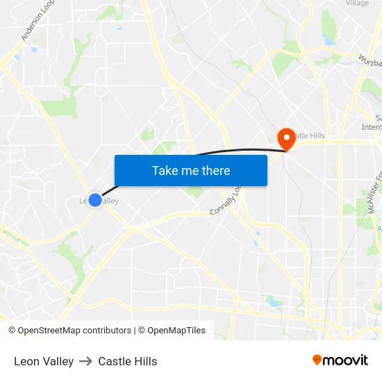Leon Valley to Castle Hills map