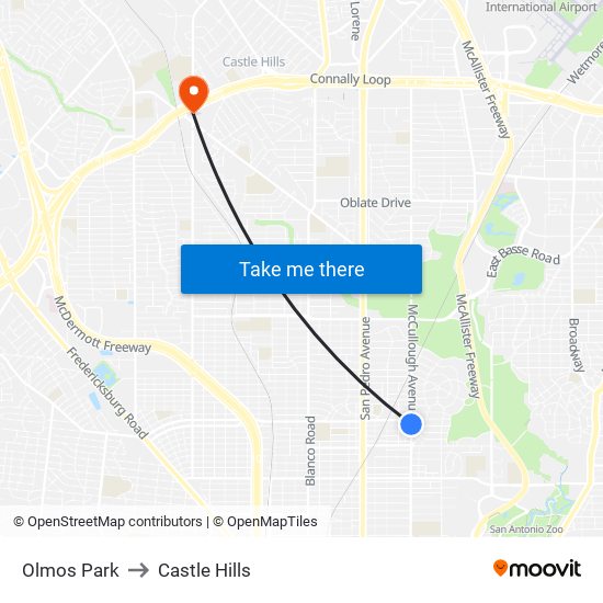 Olmos Park to Castle Hills map