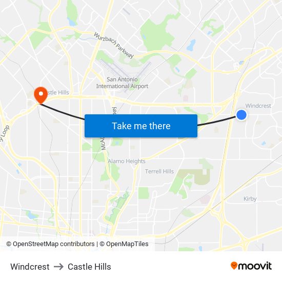 Windcrest to Castle Hills map