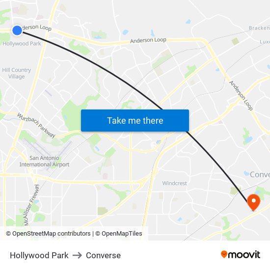 Hollywood Park to Converse map