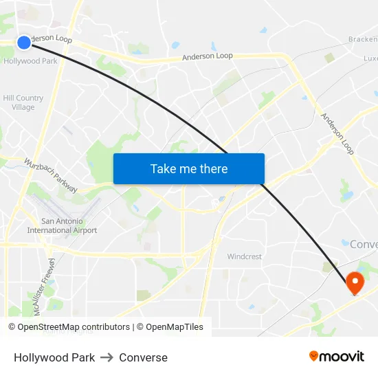 Hollywood Park to Converse map