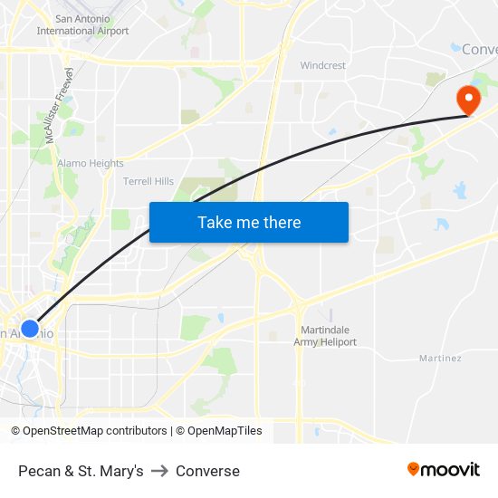 Pecan & St. Mary's to Converse map