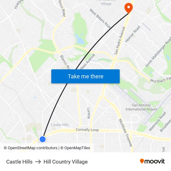 Castle Hills to Hill Country Village map