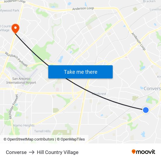 Converse to Hill Country Village map