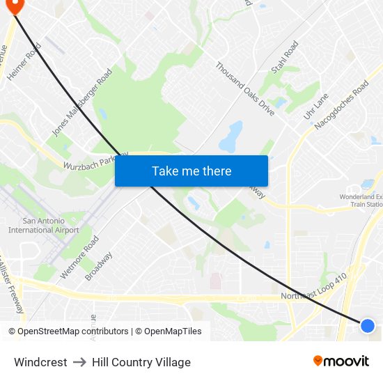 Windcrest to Hill Country Village map