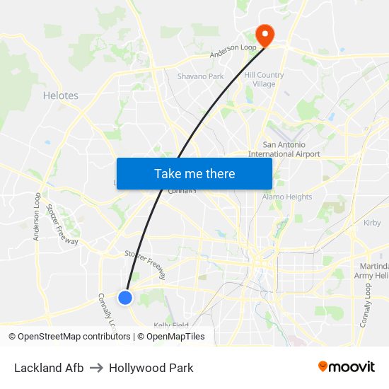 Lackland Afb to Hollywood Park map