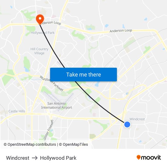 Windcrest to Hollywood Park map