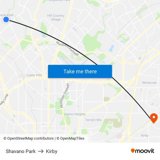 Shavano Park to Kirby map