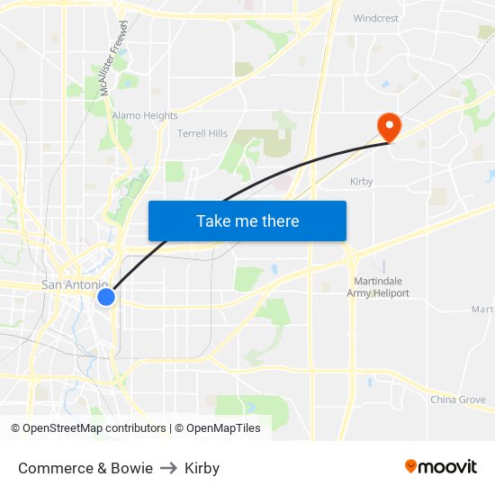 Commerce & Bowie to Kirby map