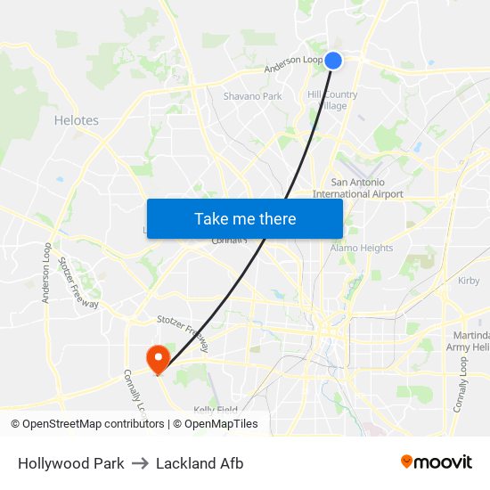 Hollywood Park to Lackland Afb map