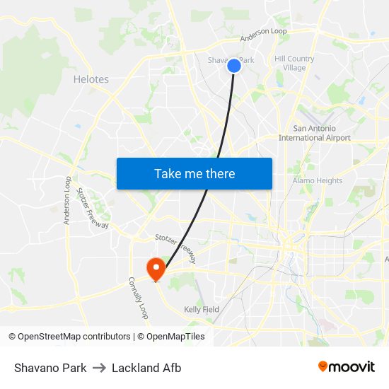 Shavano Park to Lackland Afb map