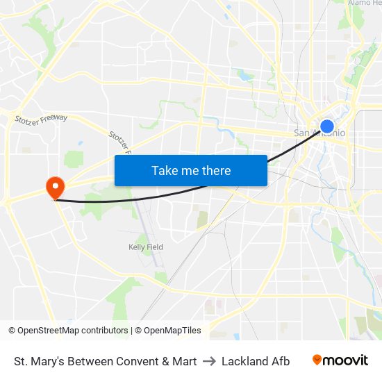 St. Mary's Between Convent & Mart to Lackland Afb map