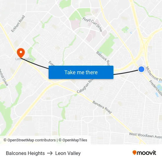 Balcones Heights to Leon Valley map