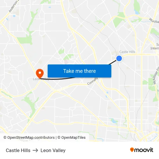 Castle Hills to Leon Valley map