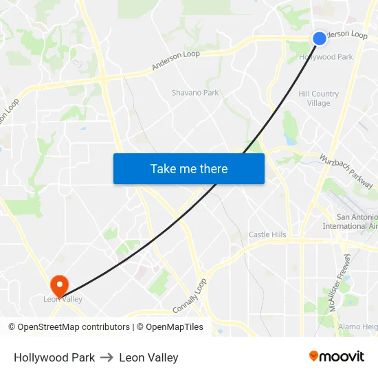 Hollywood Park to Leon Valley map